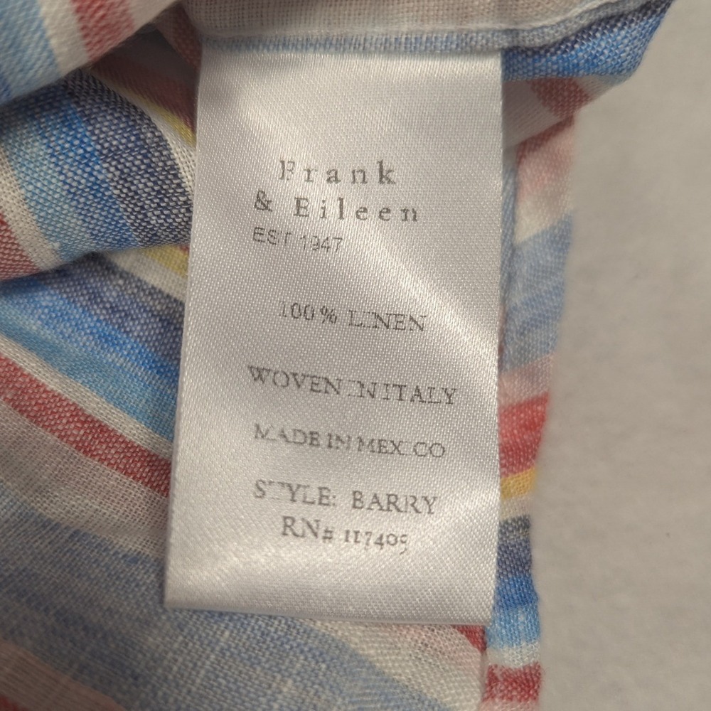 Frank & Eileen Barry Linen Shirt Womens XS Multi Color Stripe Button Up Italian - Picture 5 of 5